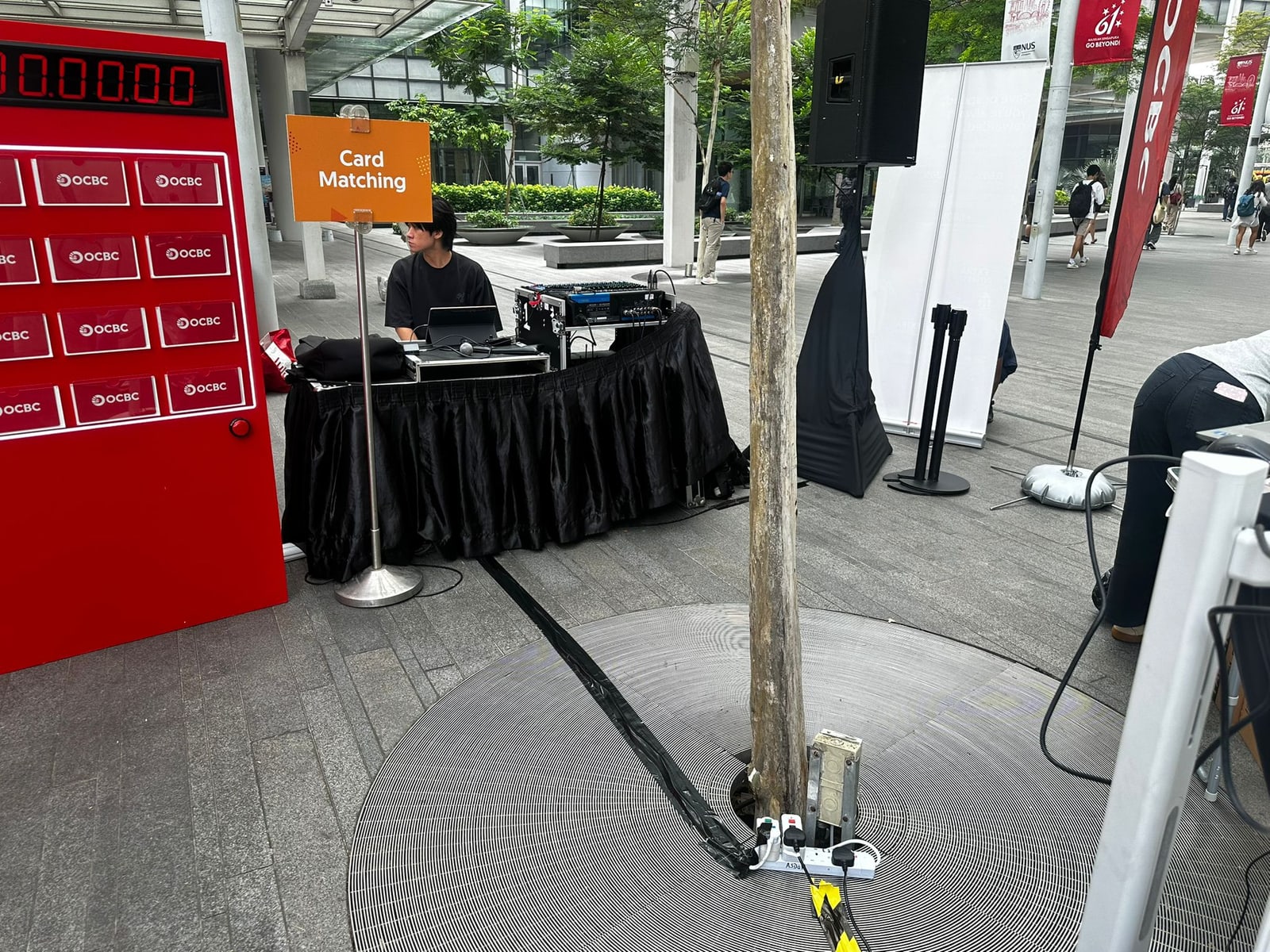 Sound system and PA desk set up at an outdoor event by BounceParkSG