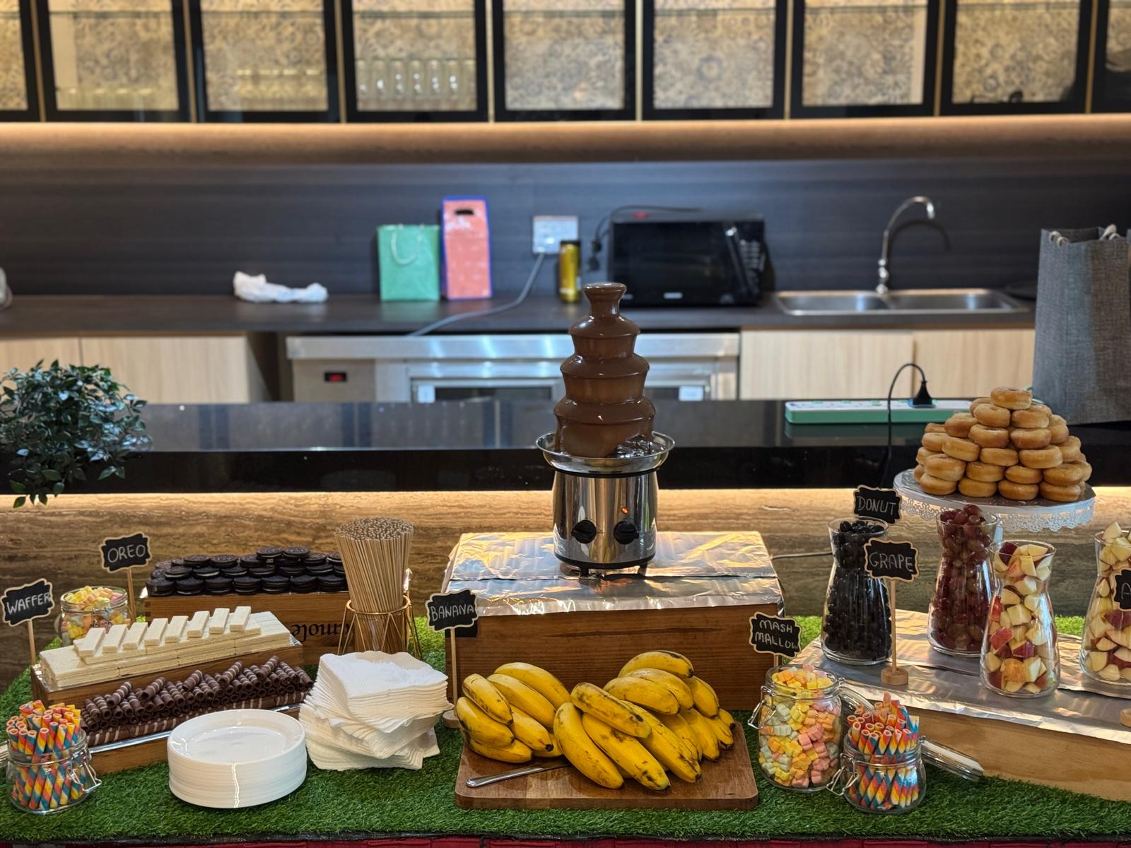 Chocolate fountain live station at a BounceParkSG event