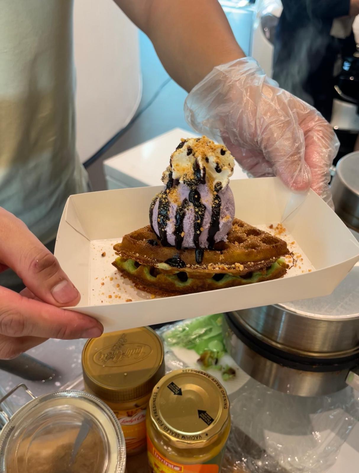 Waffle with ice cream live station at a BounceParkSG event